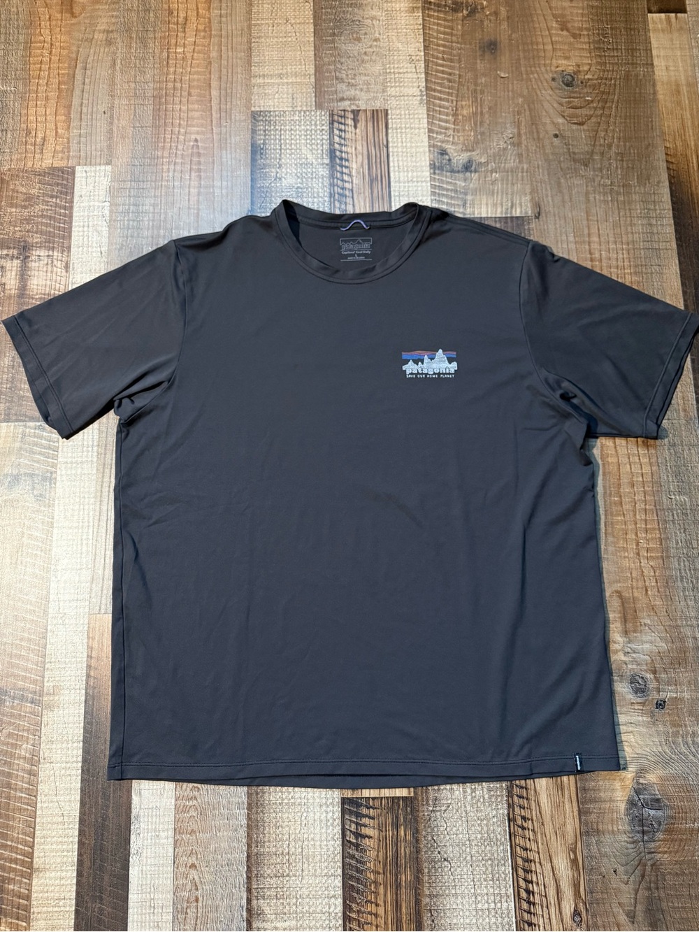 Patagonia Black Short Sleeve Tee with Small Chest Mountain Logo